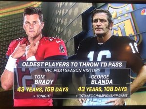 Football players Tom Brady and George Blanda