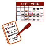 a September calendar, a to-do list with items checked off, and a red pen